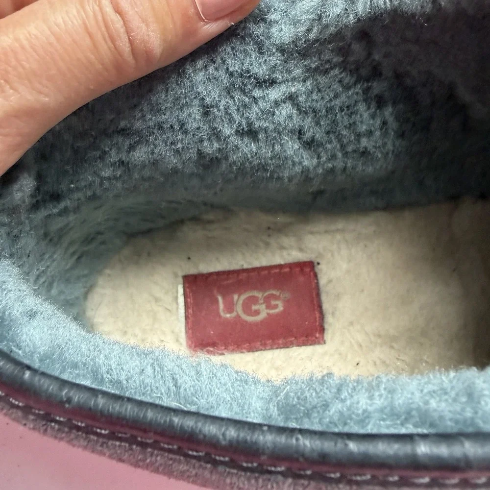 UGG Blue/Gray Suede Lace Up Neumel Chukka Boots Sheepskin Sherpa Lined Mens Sz15
